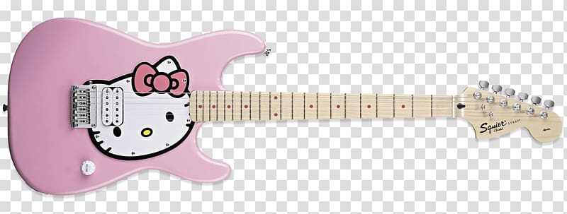 Hello Kitty Stratocaster Electric guitar Squier, electric guitar transparent background PNG clipart