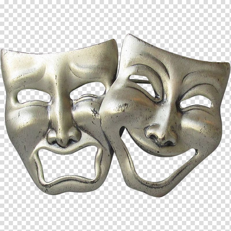 two gray mask, Tragedy Comedy Mask Theatre Drama, Mask transparent background PNG clipart