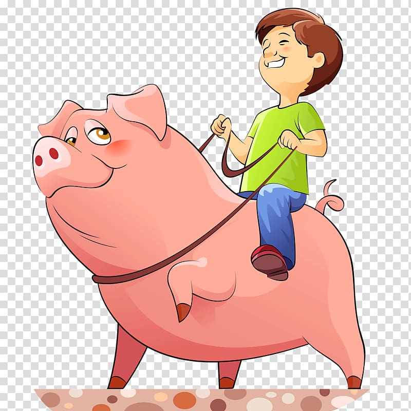 Domestic pig Cartoon Illustration, Hand-painted pig transparent background PNG clipart
