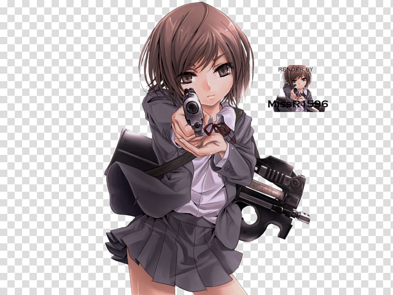 Girls with guns Anime Firearm Woman, manga transparent background PNG clipart