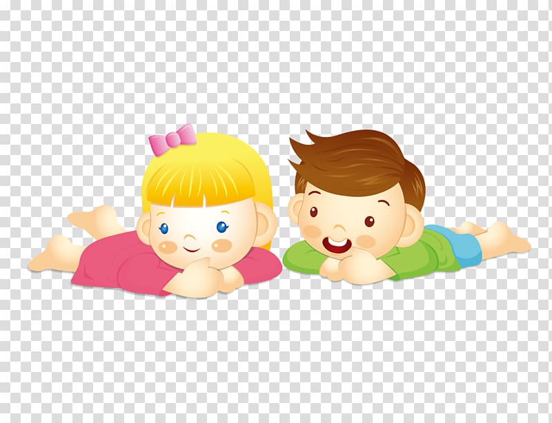 boy and girl , Cartoon Child , Children lying on the floor transparent background PNG clipart