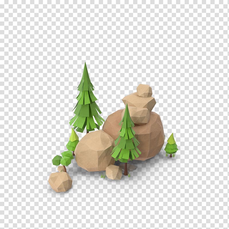 green trees and rocks illustration, Low poly Polygon , Polygon tree rock transparent background PNG clipart