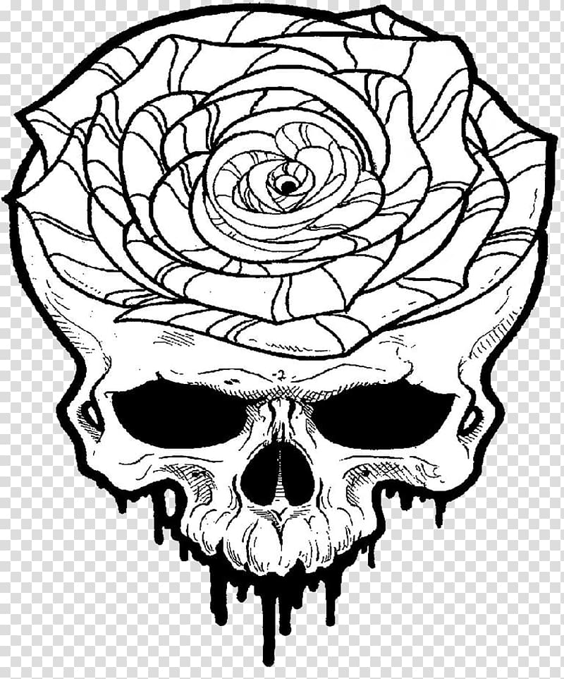 Human Skull With Roses Tattoo Style Sticker - Draw S Skull With Rose, HD  Png Download , Transparent Png Image - PNGitem