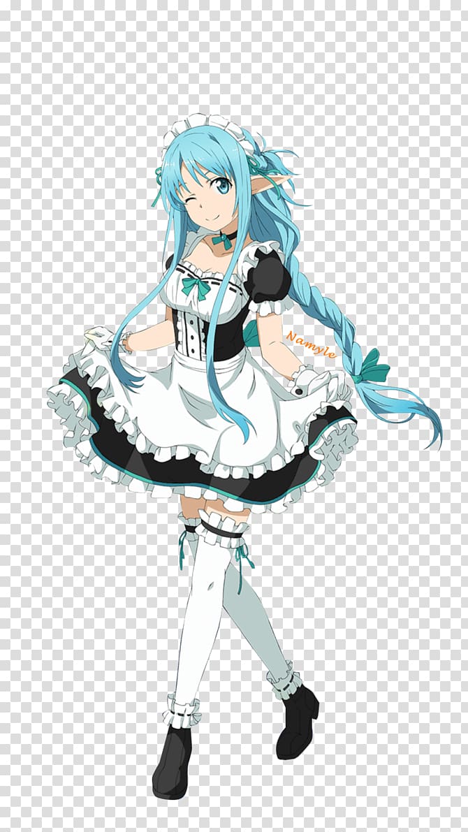 long-haired female anime character wearing black and white drindle dress, Asuna Leafa Kirito SWORD ART ONLINE Memory Defrag, asuna transparent background PNG clipart