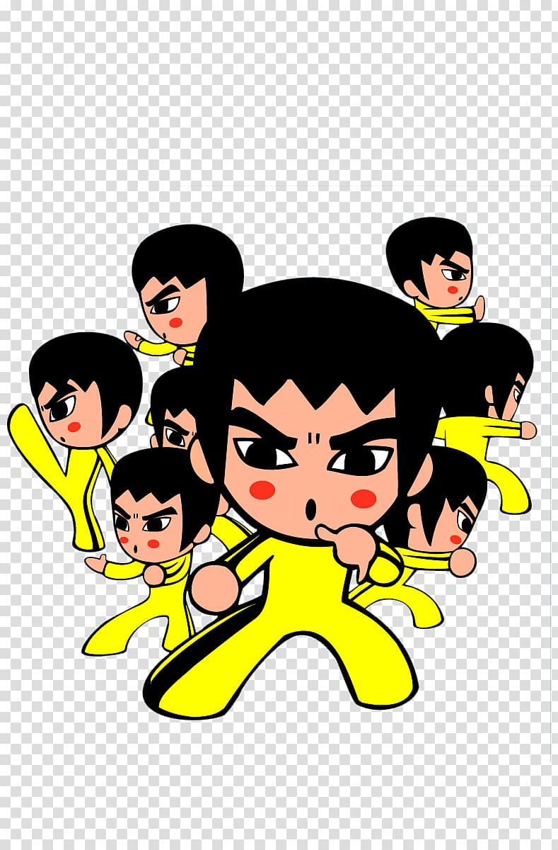 Cartoon Comics Illustration, A group of Bruce Lee\'s cartoon characters transparent background PNG clipart