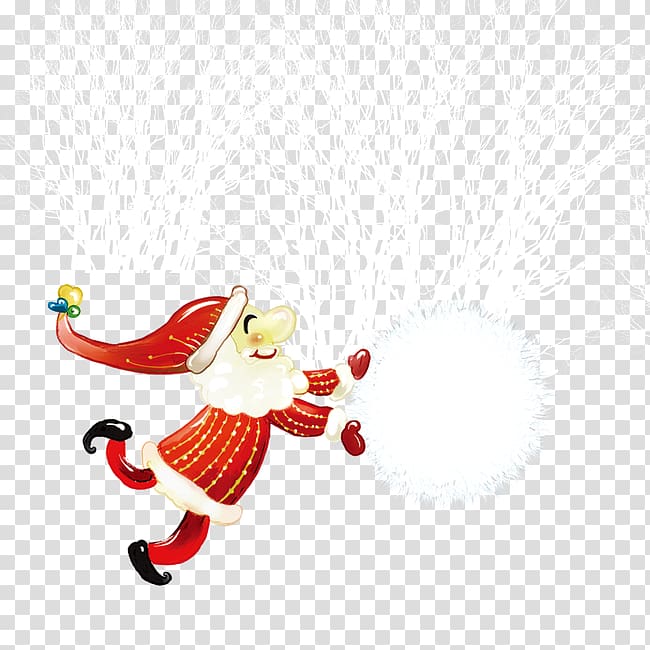 Santa Clauss reindeer Santa Clauss reindeer Christmas, Santa pushing a snowball transparent background PNG clipart