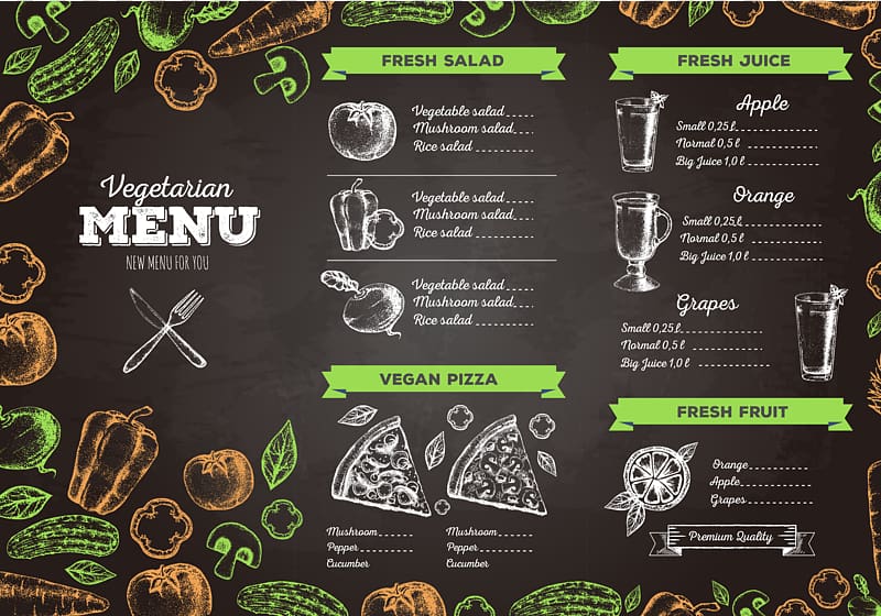 Vegetarian menu ads, Vegetarian cuisine Menu Cafe Drawing Food, menu design hotel transparent background PNG clipart