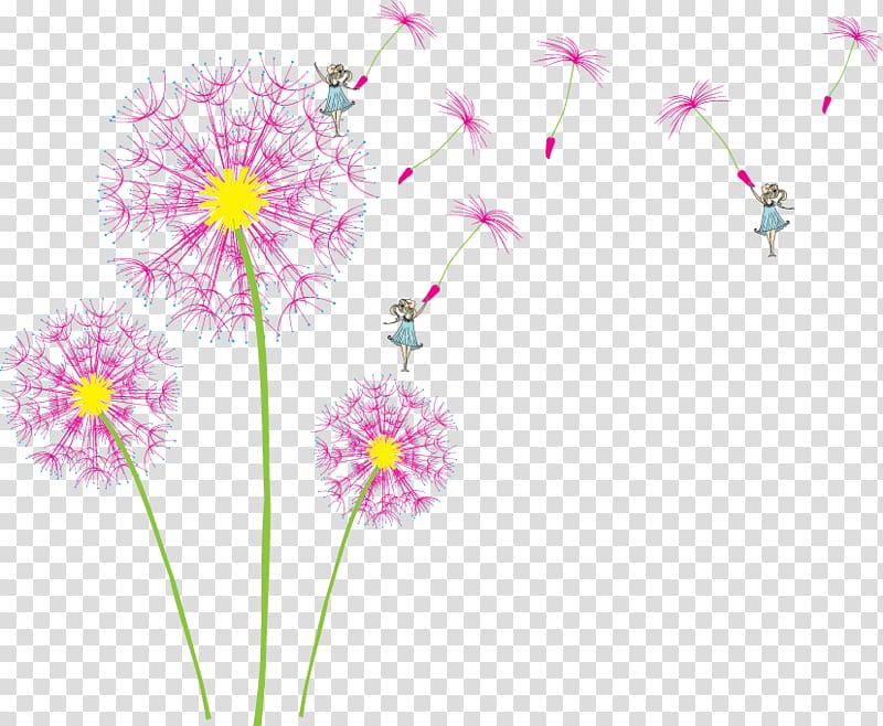 pink dandelion illustration, Dandelion Flower, Flying Dandelion Creative transparent background PNG clipart