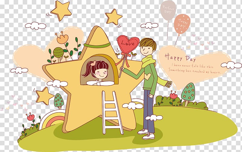 Cartoon Falling in love Illustration, Cartoon Star House transparent background PNG clipart