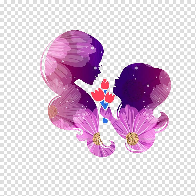 purple flower and faces illustration, Mother\'s Day transparent background PNG clipart