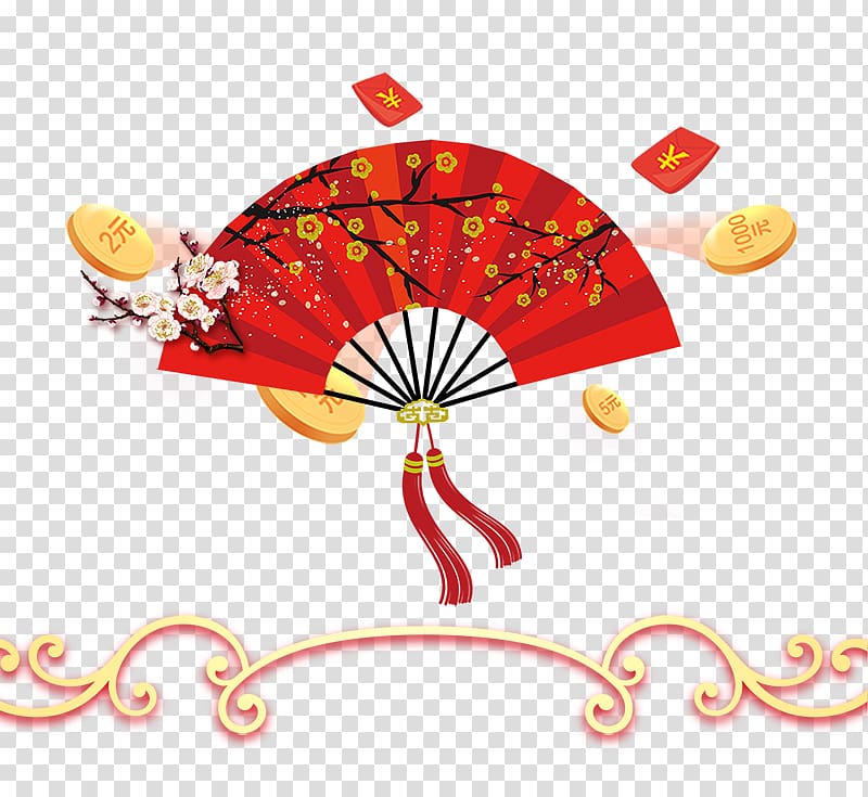 Hand fan Chinese Laba Festival, A red fan transparent background PNG clipart