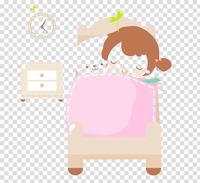 A Girl Asleep Cartoon Illustration, go to bed transparent background PNG clipart