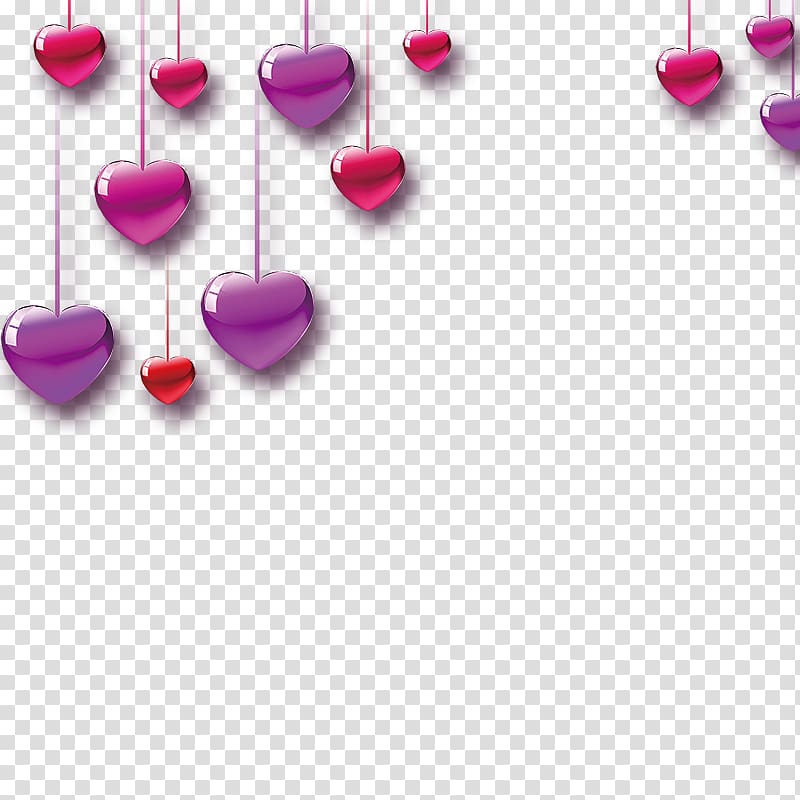 red and purple hearts hanging decor illustration, Valentine\'s Day Heart Love Sticker, Love transparent background PNG clipart