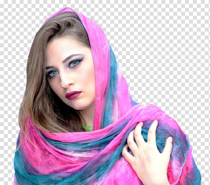 woman wearing pink and blue hijab veil, RAR, Young Beautiful Muslim Woman transparent background PNG clipart