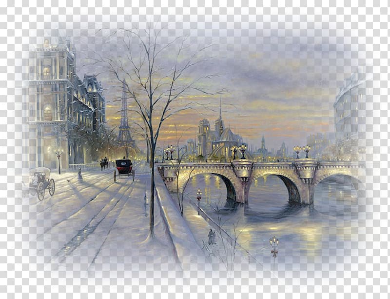 Paris Oil painting Artist, winter landscape transparent background PNG clipart