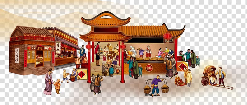 Template Chinese New Year Computer file, Old city street transparent background PNG clipart