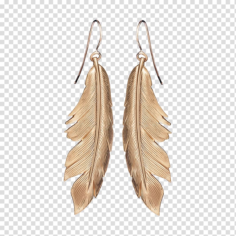 Earring Feather Gold leaf Bird, feather transparent background PNG clipart