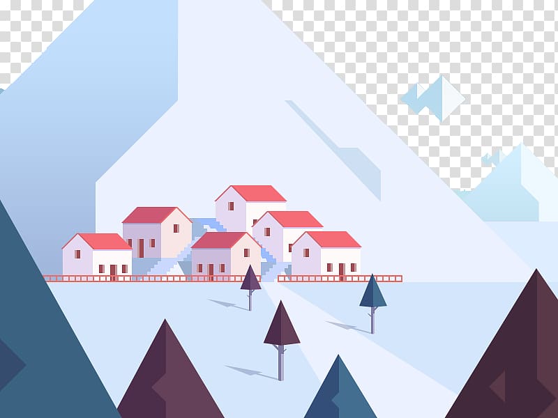 Drawing Illustration, Snow-capped mountains of the town flat transparent background PNG clipart