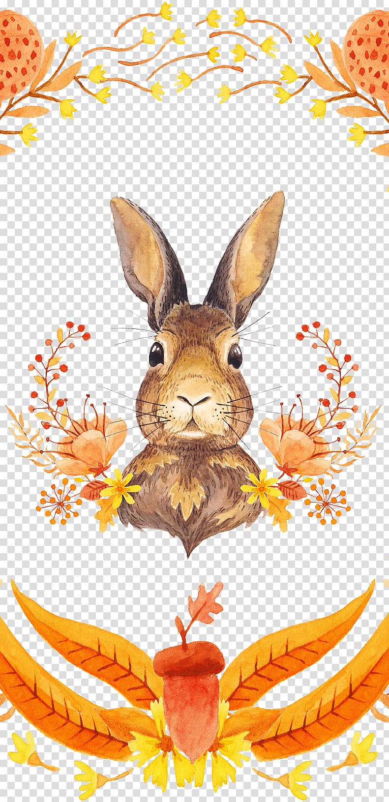 autumn gold hand painted watercolor rabbit transparent background PNG clipart