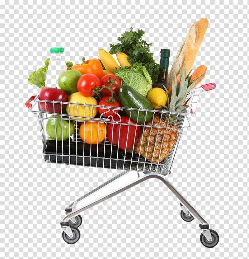 fruits and vegetables in shopping cart, Shopping cart Grocery store Supermarket, A cart Fruits and vegetables transparent background PNG clipart