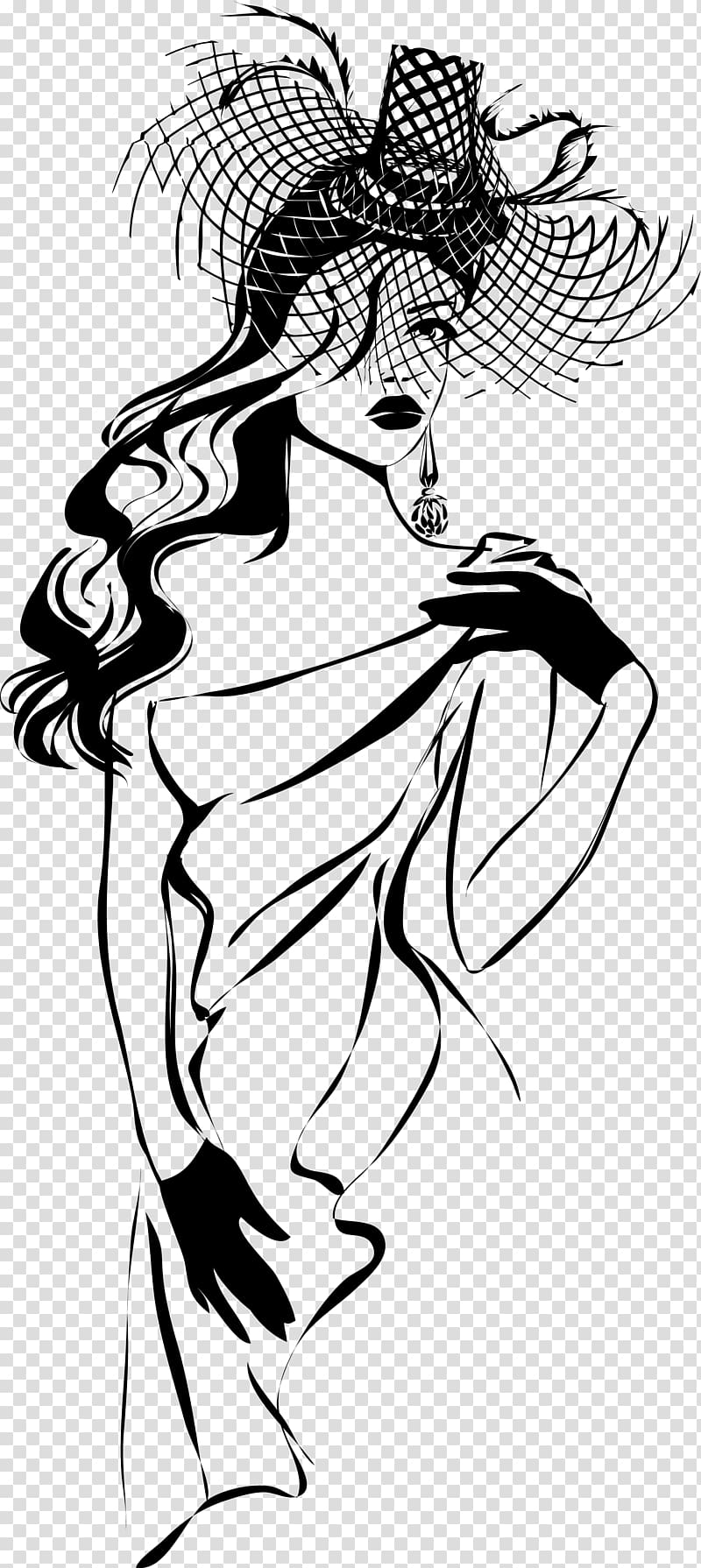 Fashion Drawing , Black and white curly hair women transparent background PNG clipart