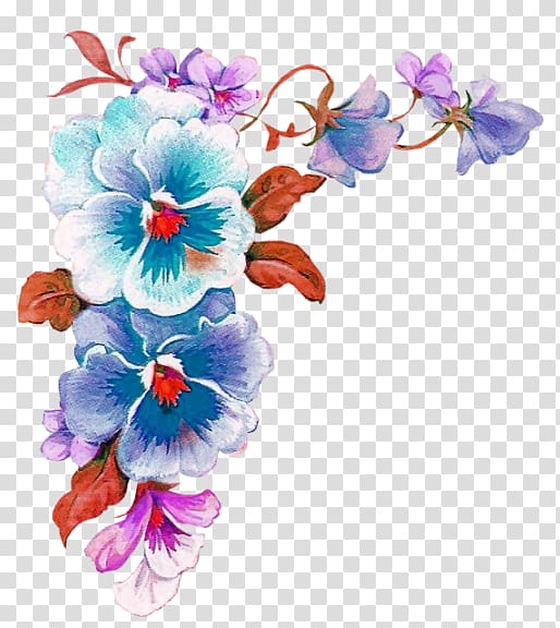 purple watercolor flower borders decorative pattern transparent background PNG clipart
