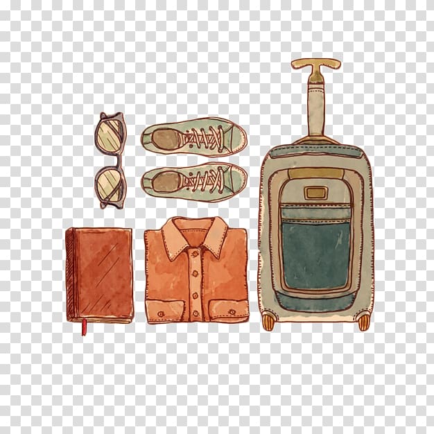 Baggage Travel Watercolor painting, Hand-painted watercolor cartoon luggage transparent background PNG clipart