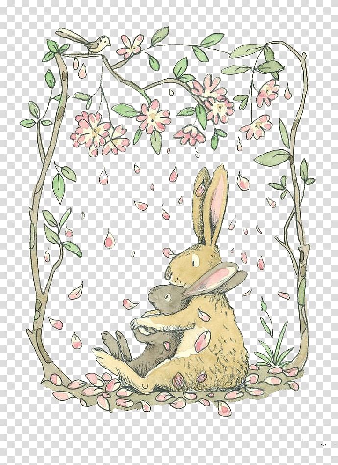 bunny , Illustrator Drawing Book illustration Illustration, Snuggle bunny cartoon couple transparent background PNG clipart