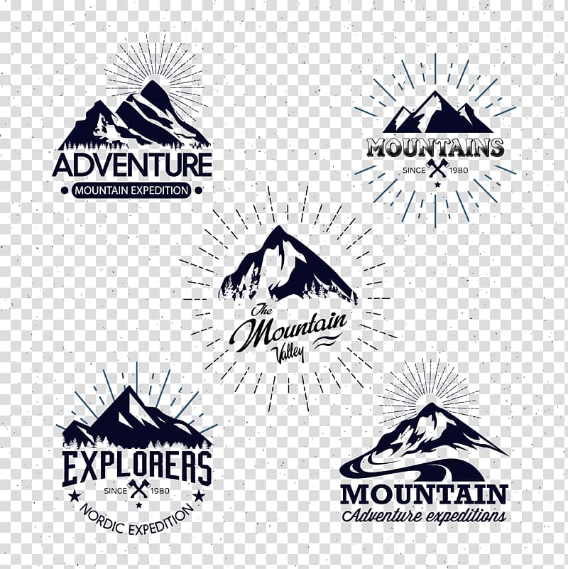 five assorted-mountain logos, Mountain Logo Icon, Hand painted black mountain icon transparent background PNG clipart
