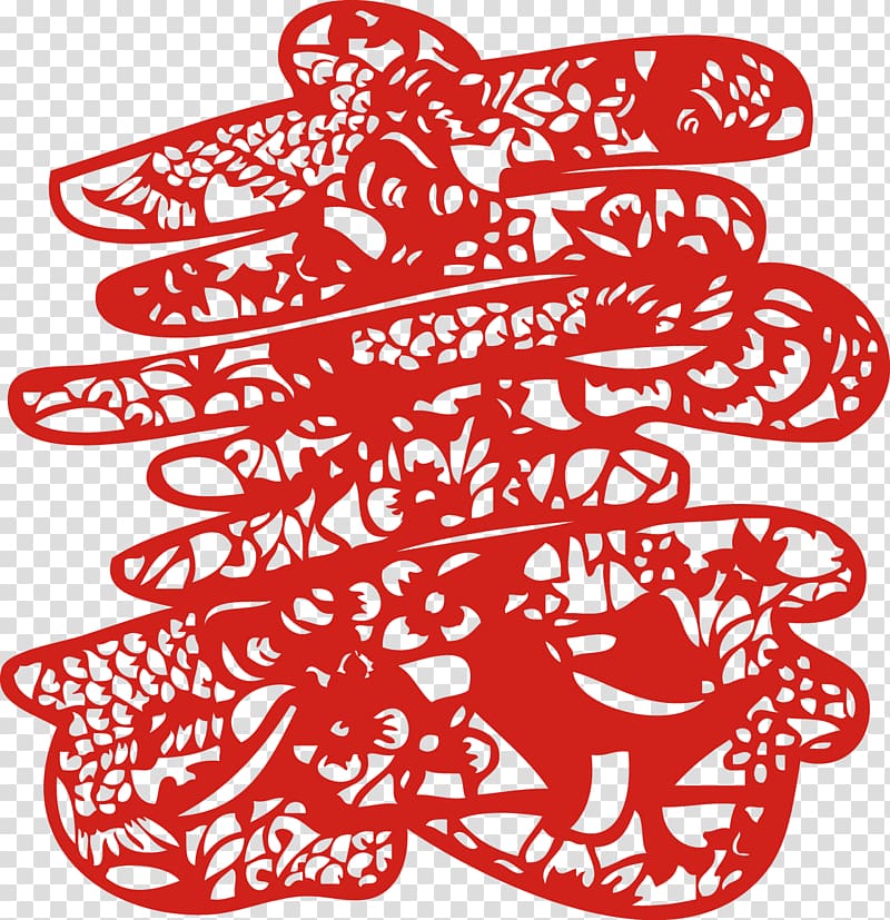 Papercutting Chinese New Year Fu New Years Day, Longevity Chinese New Year paper-cut window grilles paper-cut New Year\'s Day transparent background PNG clipart