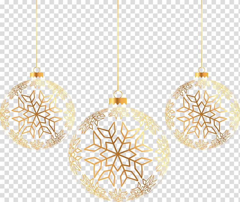 three gold baubles illustrations, Christmas ornament Christmas tree, Three golden Christmas balls transparent background PNG clipart
