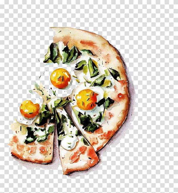 Pizza Watercolor painting Food Illustration, Cartoon pizza transparent background PNG clipart