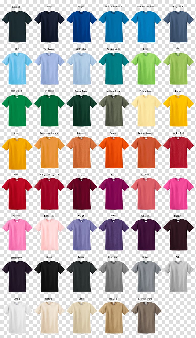T-shirt Gildan Activewear Sleeve Clothing, color chart transparent background PNG clipart