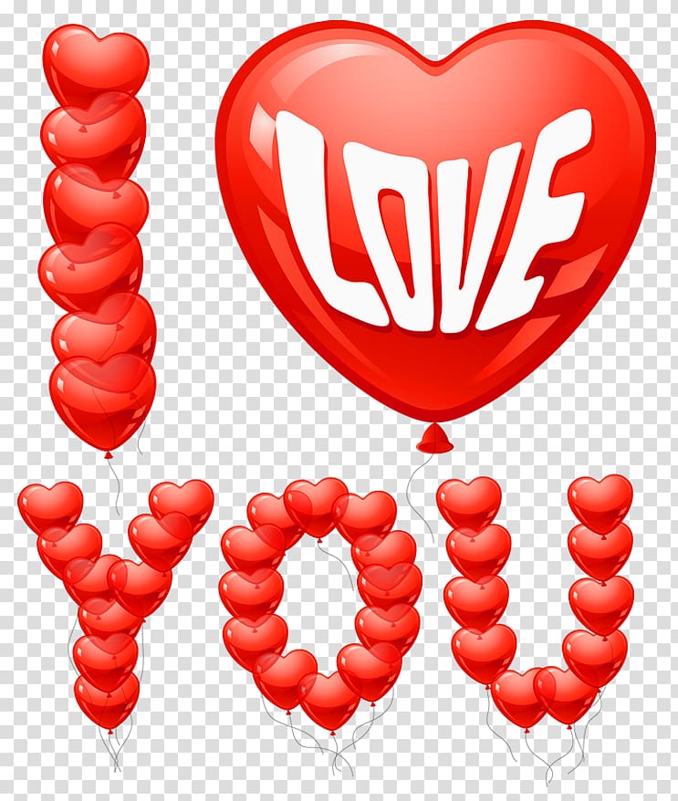 illustration of heart-shaped I love you balloons, Heart Balloon , I Love You Balloons transparent background PNG clipart