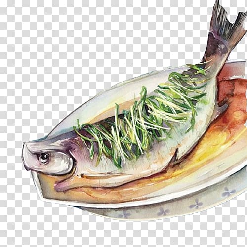 Fish , Steamed sea bass hand painting material transparent background PNG clipart