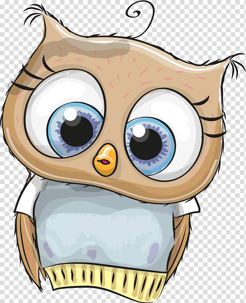 brown owl in grey shirt illustration, Owl Cartoon Illustration, Hand painted brown owl transparent background PNG clipart