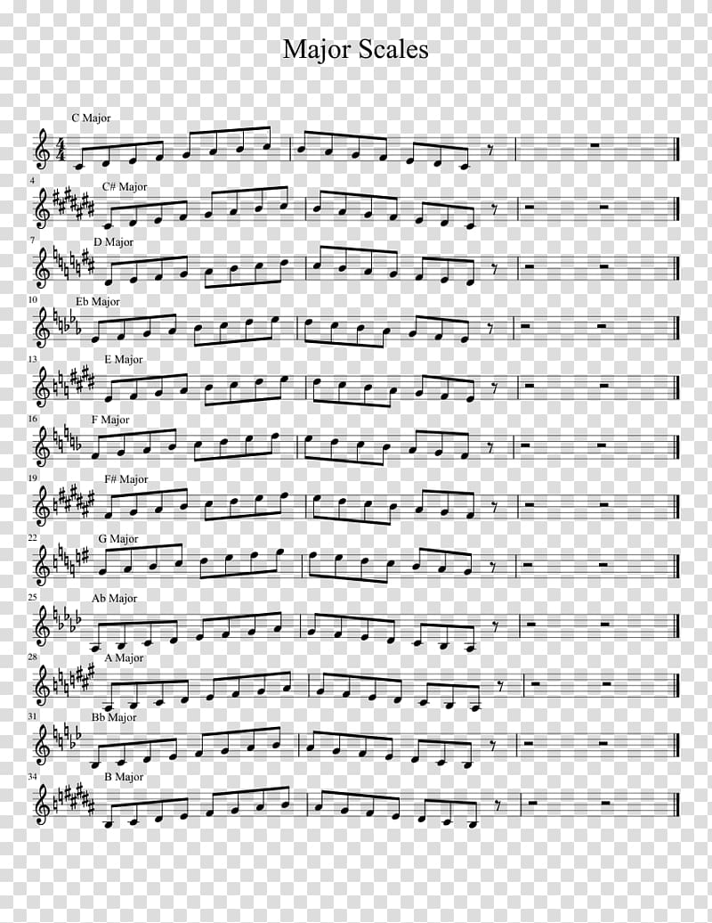 Sheet Music Major scale Trumpet B-flat major, sheet music transparent background PNG clipart