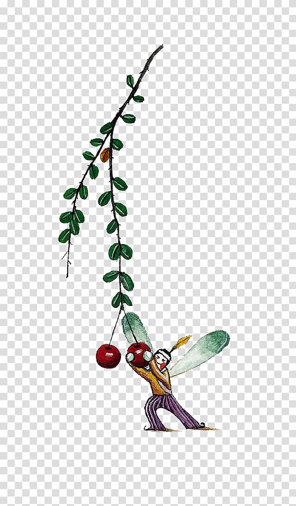 Cartoon Cherry Illustration, Cartoon cherry and dragonfly wizard transparent background PNG clipart