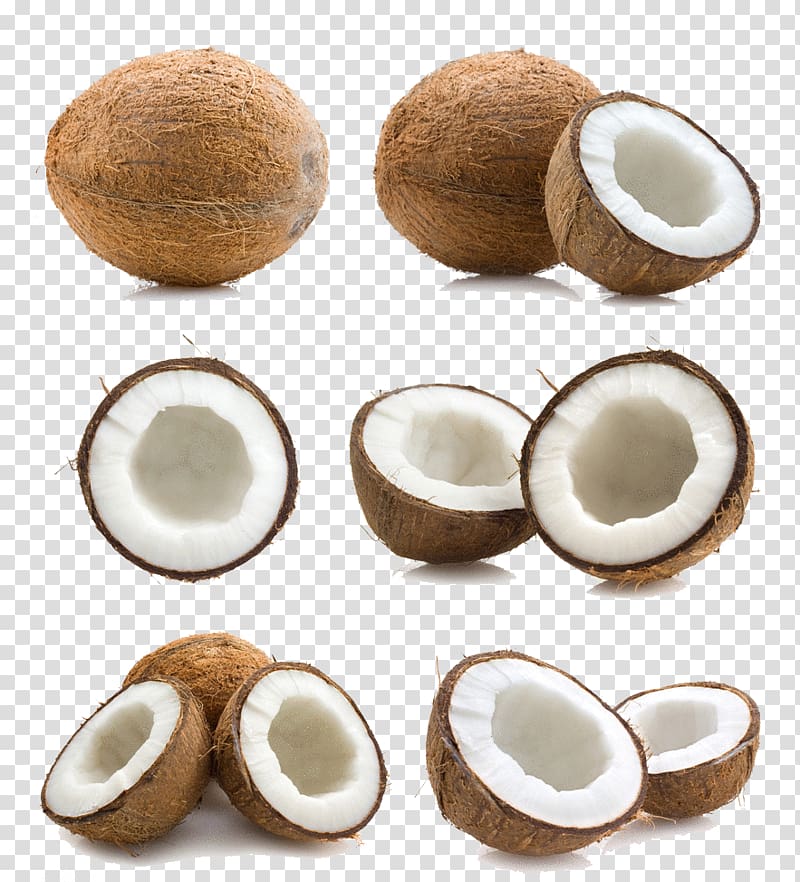 sliced coconuts, Coconut milk Arrack Coconut oil Thai cuisine, Raw coconut water transparent background PNG clipart