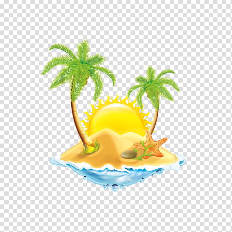 Coconut tree on the beach transparent background PNG clipart