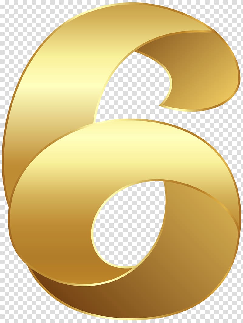 number 6 illustration, Yellow Material Circle , Golden Number Six transparent background PNG clipart