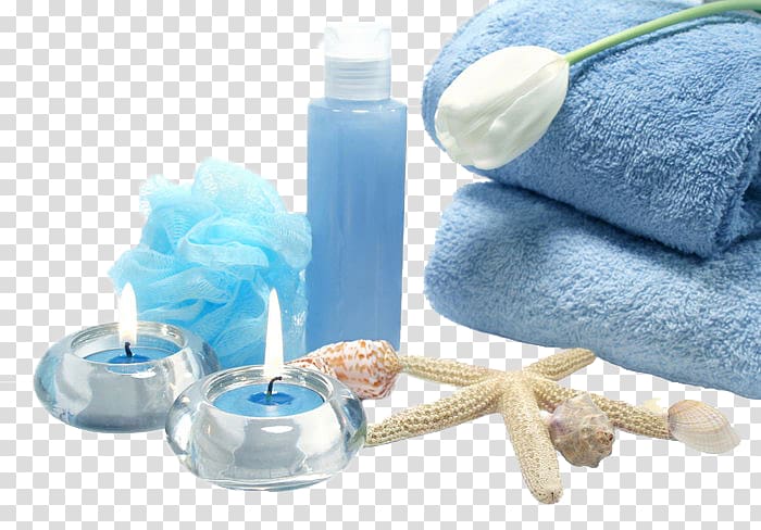 beauty spa blue towel candle transparent background PNG clipart