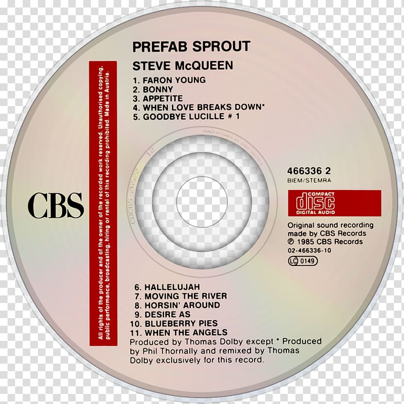 Compact disc Two Wheels Good Prefab Sprout Goodbye Lucille #1 Music, steve mcQueen transparent background PNG clipart