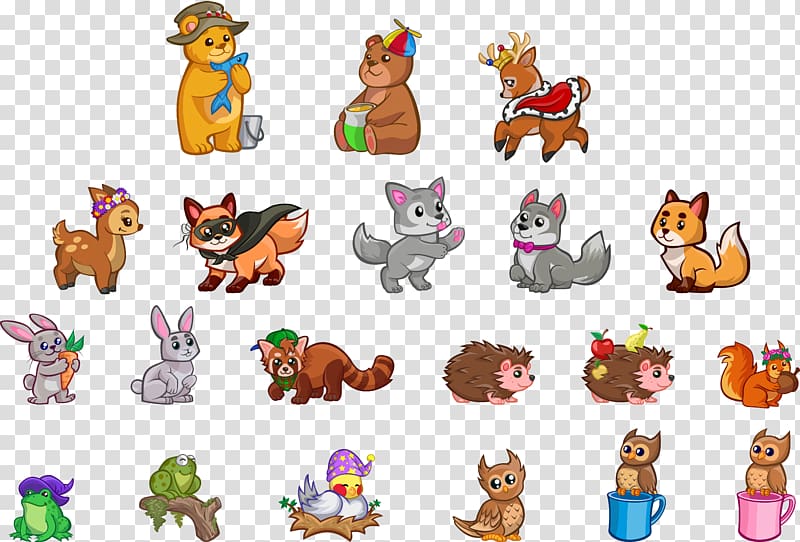 A variety of small animals, cartoon transparent background PNG clipart
