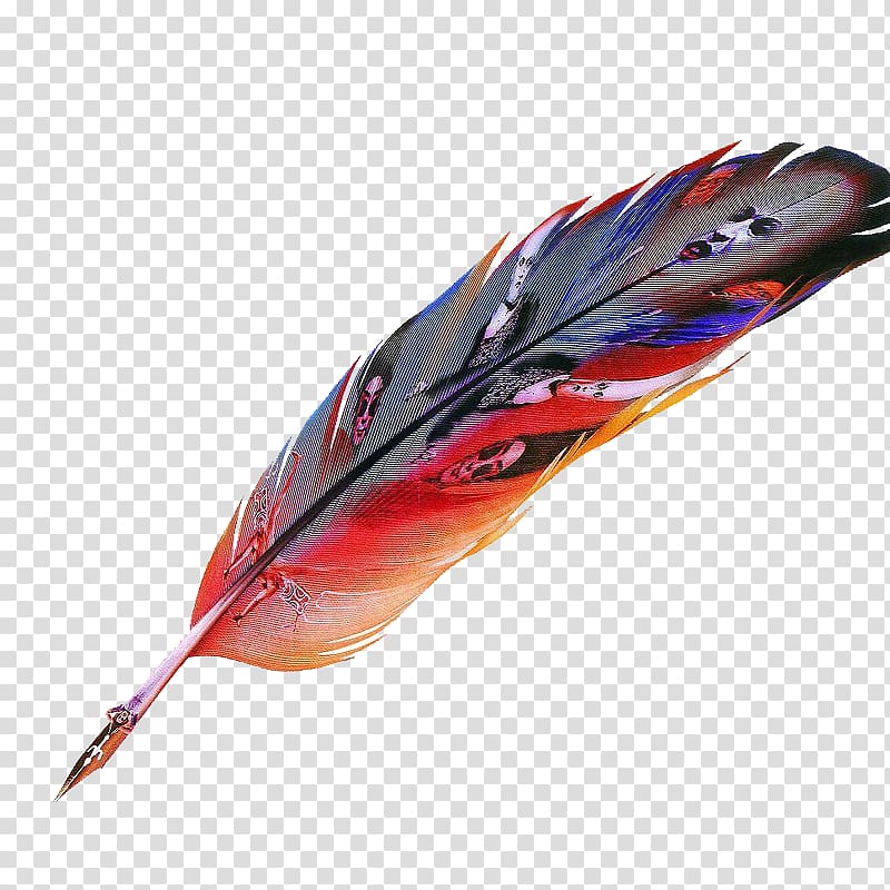 multicolored feather, Paper Pen Quill Innovation, Feather pen transparent background PNG clipart