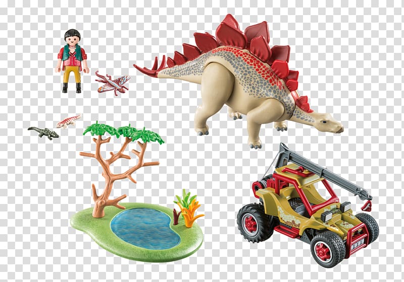 Playmobil Explorer vehicle with Stegosaurus 9432 Dinosaur, dinosaur transparent background PNG clipart