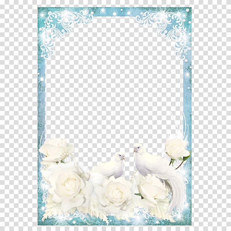a white dove floral frame transparent background PNG clipart