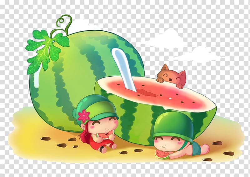 Watermelon Eating Child Cartoon Illustration, Creative cartoon watermelon transparent background PNG clipart