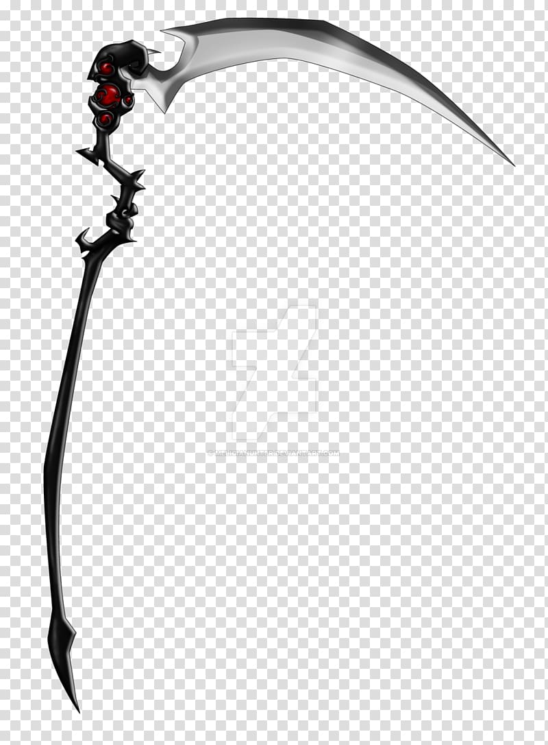 black and gray scythe art, Death Scythe Spirit Albarn Weapon Sickle, grim reaper transparent background PNG clipart