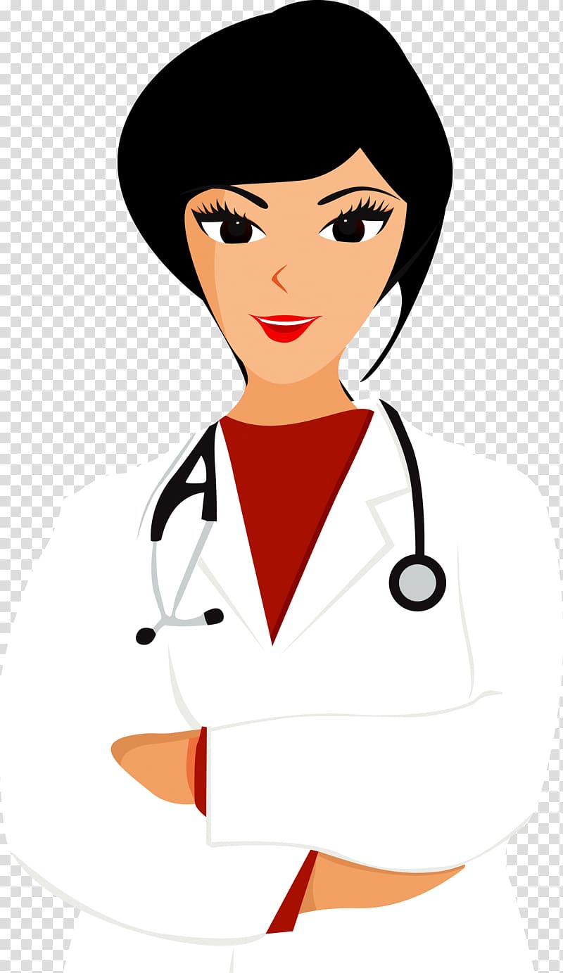 female doctor wearing lab coat and stethoscope wrapped around her neck , Medicine Illustration, Doctors and nurses transparent background PNG clipart
